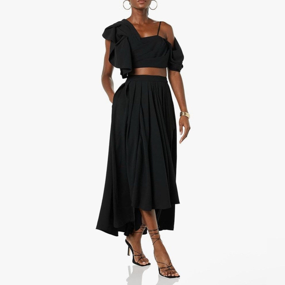 Black High Low Midi Skirt Flowy Whimsy Goth M Witchy Pockets - Picture 3 of 5
